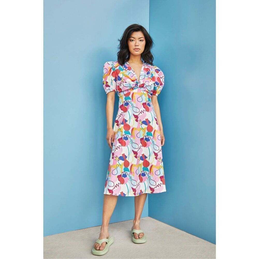NWT Glamorous Care x Free People Abstract Rainbow Print V- Neck Midi Dress